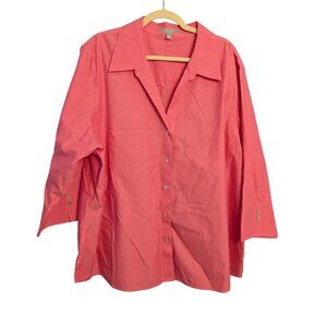 Foxcroft Womens Non-Iron Shaped Fit Button-Down Shirt 24W Coral Pink